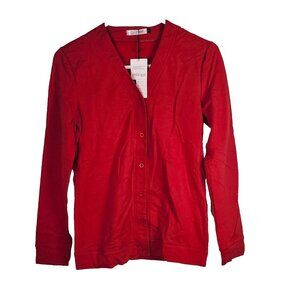 Meaneor Women Sweater Top Long Sleeve Front Button Stretch Red Small